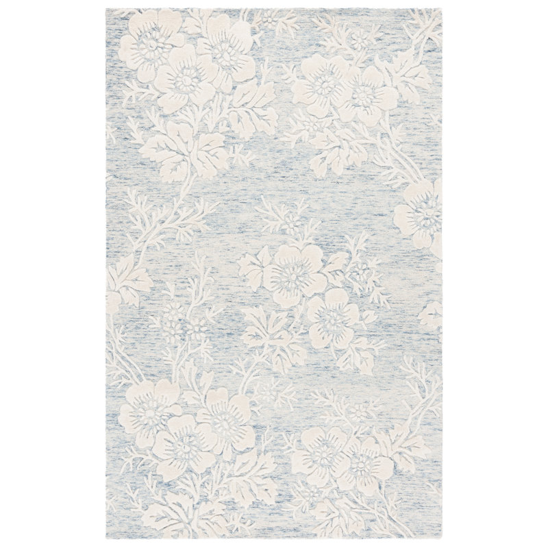 Alliber Hand-Tufted Wool, Cotton and Viscose Floral Area Rug, Rectangle 9' x 12'