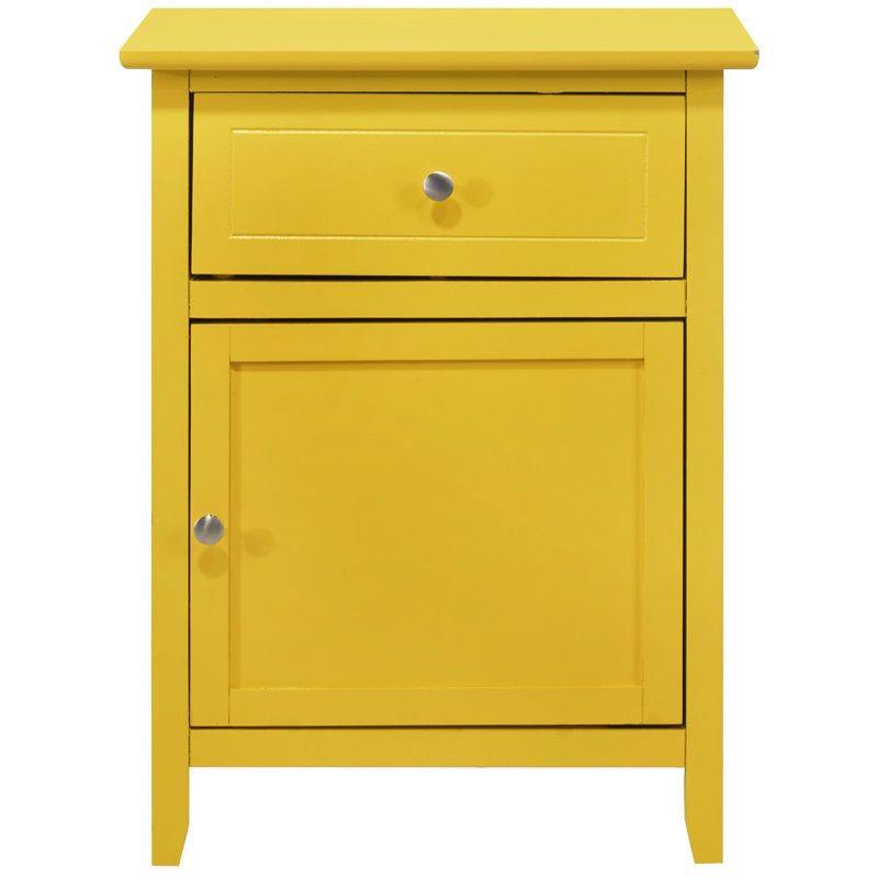 Table de chevet jaune avec espace et rangement pour les chambres à coucher - H 25 po x l 19 po x P 15 po, tiroir, entièrement assemblé, structure robuste et robuste