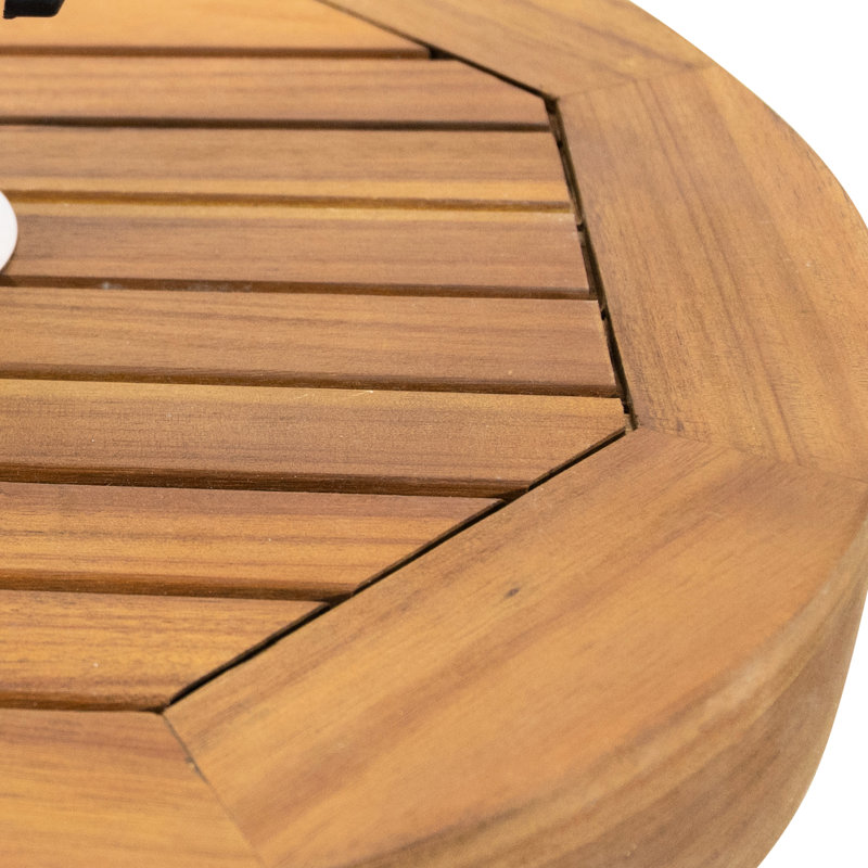 Base de parasol en finition, 30 lb, composée de bois, d'acier inoxydable et de béton, base de 18,01 po x 16,8 po, tube fabriqué