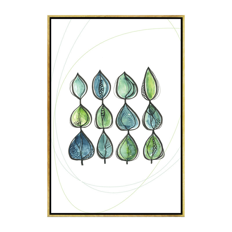 Water Water Leaves - impression d'art graphique, Pas de tapis, Toile avec cadre or, H 60 po x l 40po x P 1,5 po