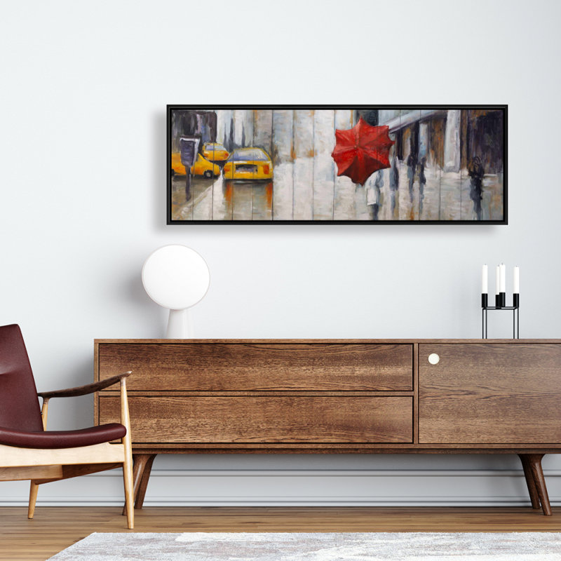 «Red Umbrella Street Canvas», art mural contemporain pour chambre à coucher, H 49,25 po x l 17,25 po