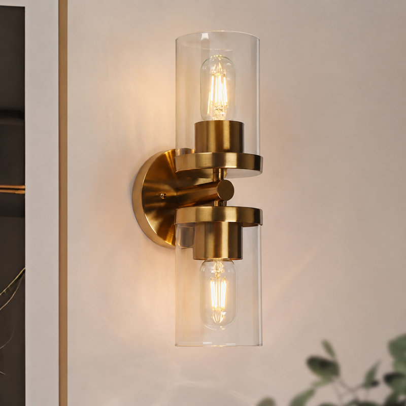 2-Light Bar Wall Sconce Bath Vanity Light with Cylinder Glass Shade 13.4 in Height