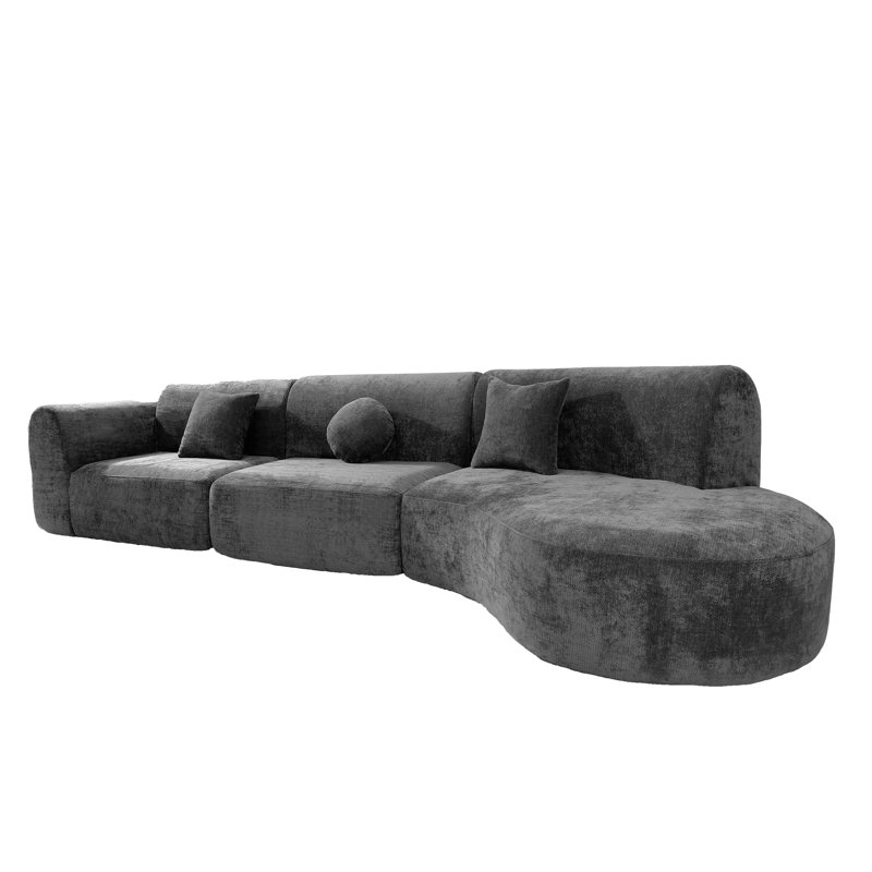 140" Modern Curved Sectional Sofa With High-Density Fully Compressed Sponge And Chaise Lounge, 3-Piece Set, Fully Assembled Right Hand Facing, Perfect For Living Room, Lounge
