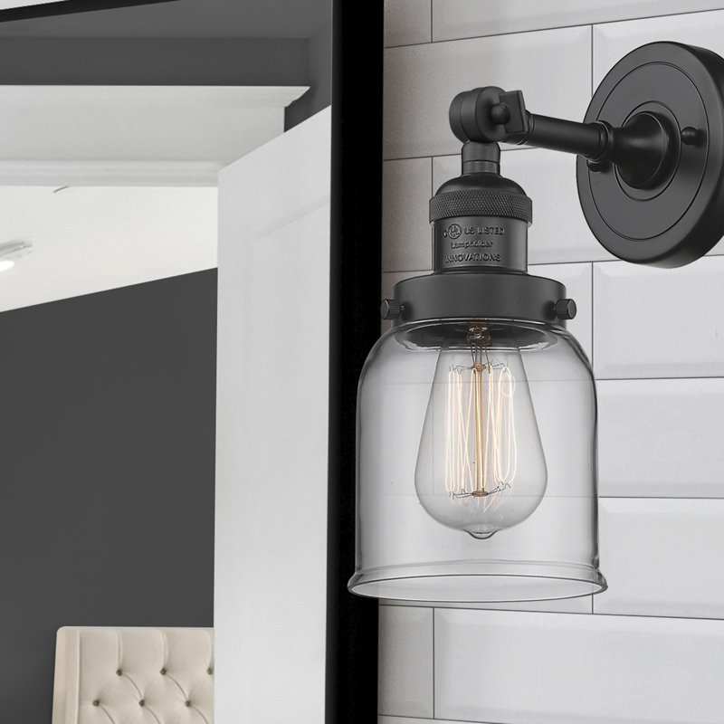 Applique murale 1 lumière 8 po Bell, Ampoule à DEL rétro de 6 watts, Clair, Noir mat