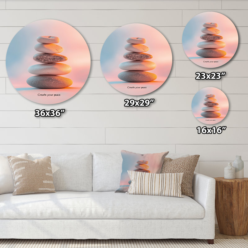 "Create You Peace - Spiritual Stone", art mural rond en métal, L 29 po x H 29 po