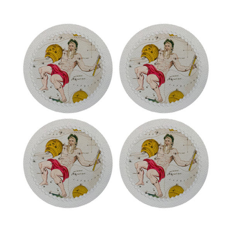 Zodiac Aquarius Vegan Leather Round Pebble Placemat, White