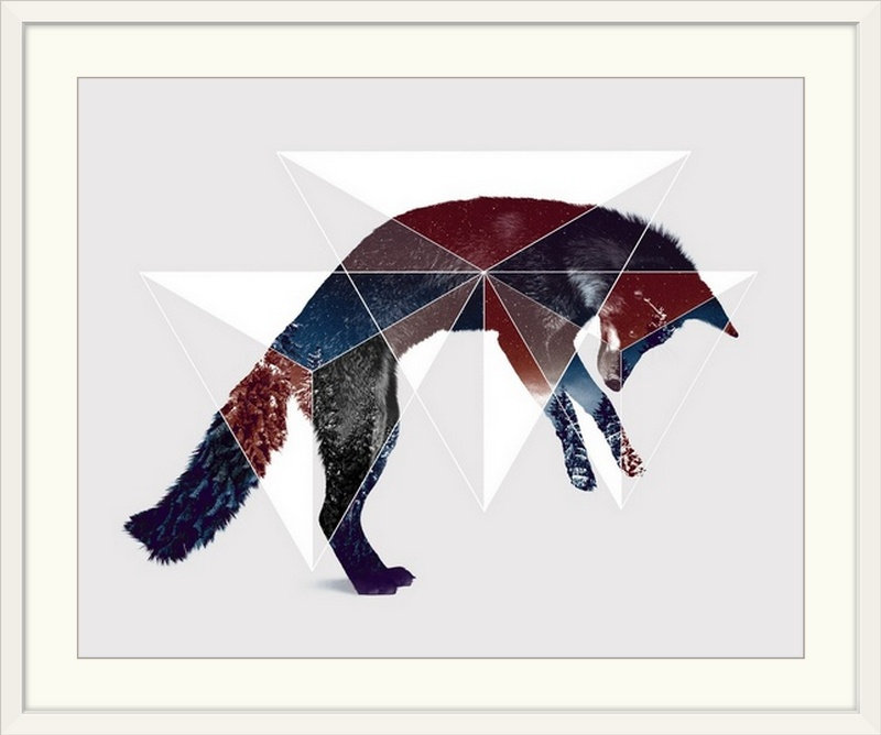 «Double Exposure Wildlife Fox I», impression, Cadre blanc, H 20 po x l 23 po x P 1 po