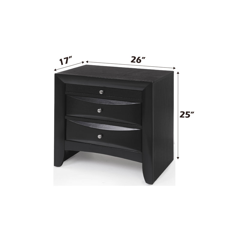 Table de chevet élégante en noir - 2 tiroirs spacieux avec glissières en métal pour le rangement dans la chambre à coucher et esthétique intemporelle
