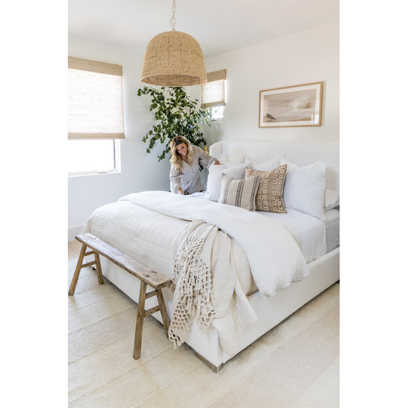 Koukila Linen Striped Area Rug in Beige, Rectangle 6'3" x 9'