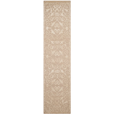 Tapis unique en soie noué à la main beige de 6 pi One-of-a-Kind Jerrad