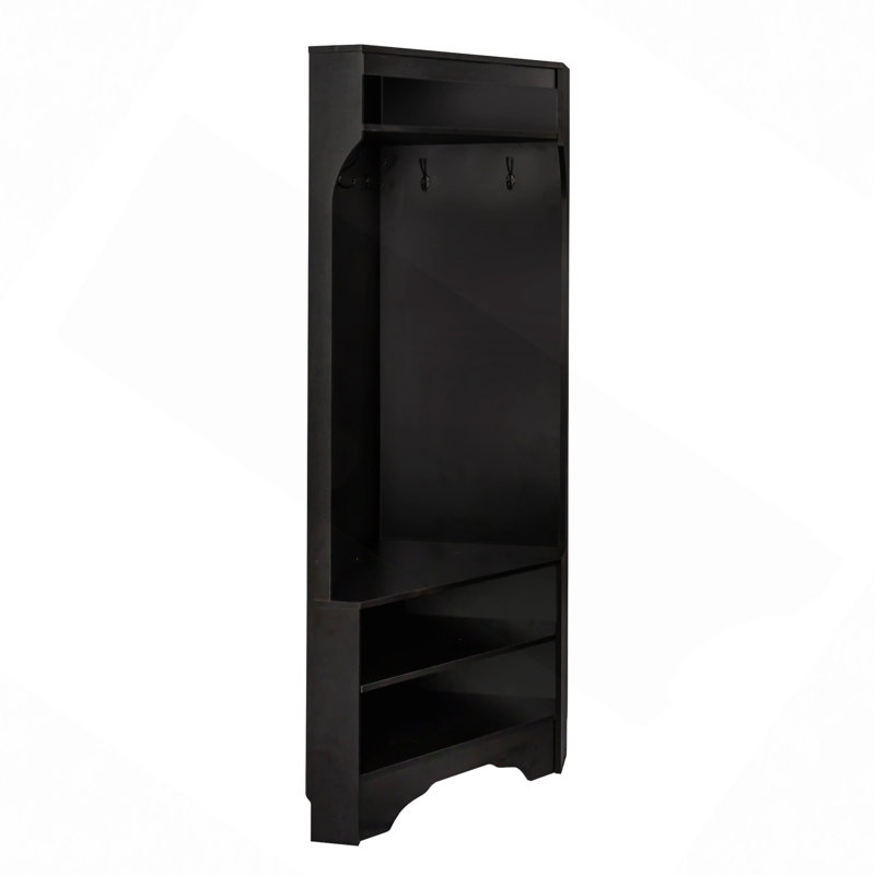 Corner Hall Tree With Shoe Bench, Versatile Entryway Coat Rack With 4 Hooks, Corner Cabinet With Adjustable Shelf