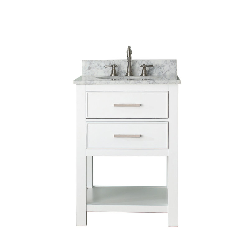 Brooks 25'' W Single Vanity, Carrera White Marble, Navy Blue