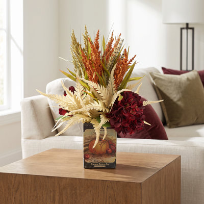 Heather, Fern and Hydrangea Arranged in Decorative Pot