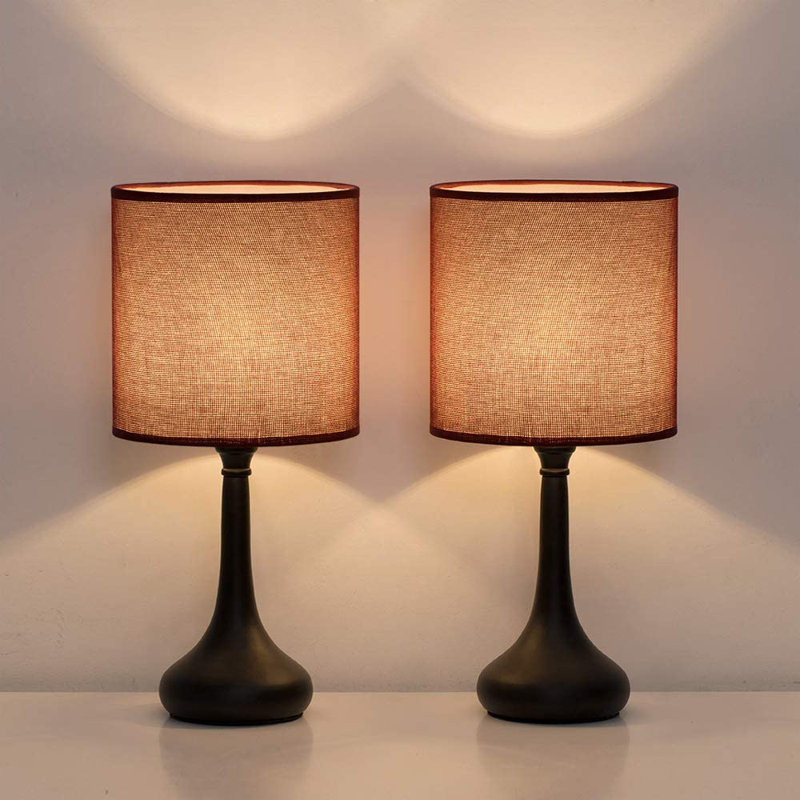 Lampe de chevet en métal avec abat-jour en métal, Noir, H 15,5 po x l 7,3 po x P 7,3 po, Rouge