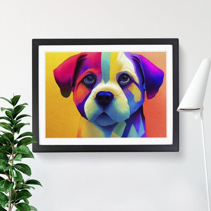 Watercolour Dog Vol.1 Abstract - Single Picture Frame Print, Black Framed, 46cm H x 64cm W x 2cm D