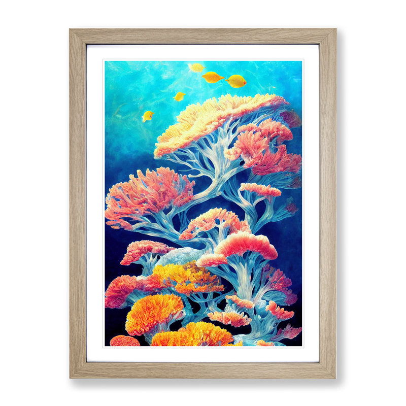 XV1022-2642X Magnificent Coral Reef - Single Picture Frame Print, 46cm H x 34cm W x 2cm D, Oak