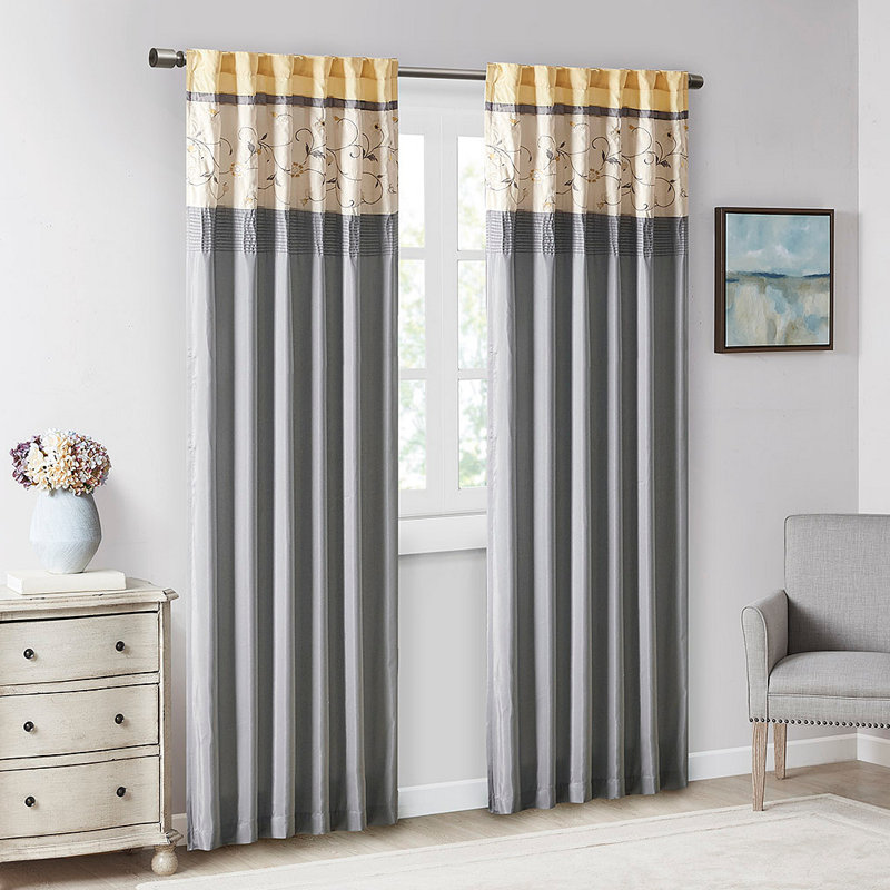 Embroidered Curtain Panel, Yellow
