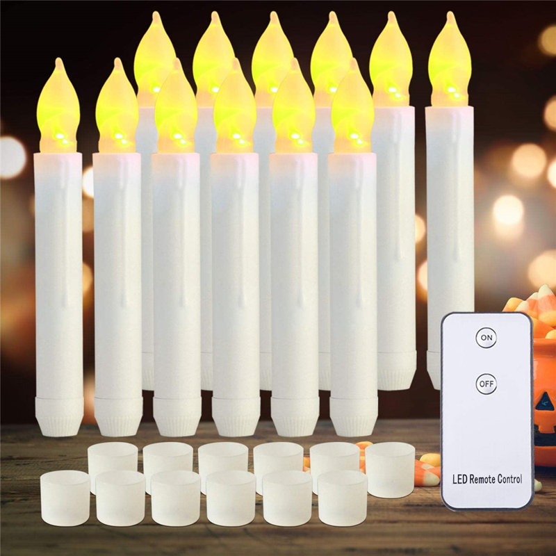Unscented Flameless Taper Candle, Warm Yellow Light