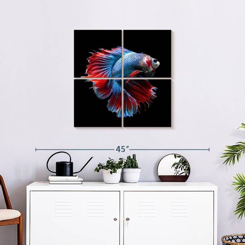 Poisson rouge Betta Brampt bleu et rouge, H 26 po x l 26 po