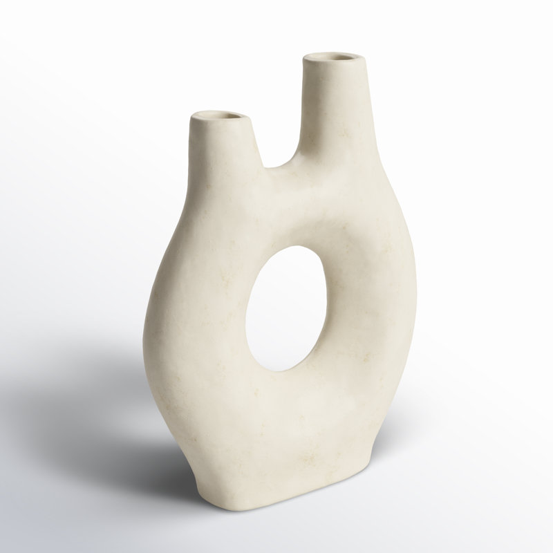 Paper Mache Abstract Rounded Decorative Vase with Double Openings, 11.7" H x 8.55" W x 3.25" D