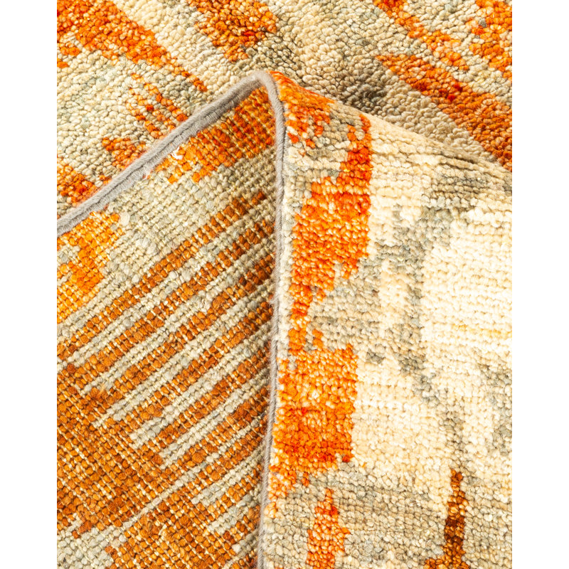 Tapis unique gris clair / rouille / brun noué à la main 6 pi x 9 pi 1 po Velah