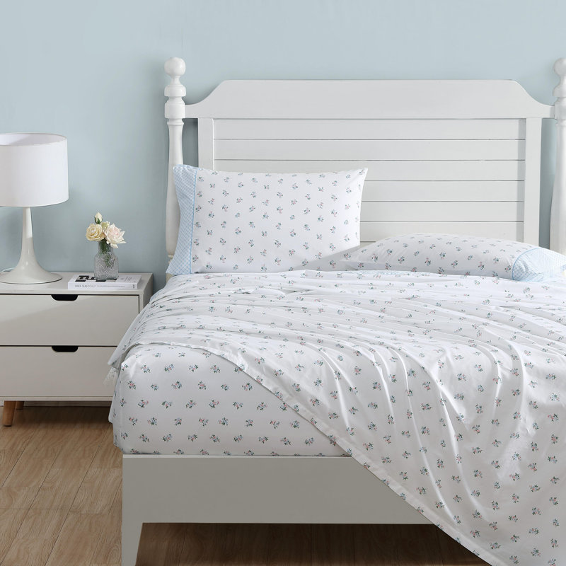 Ensemble de draps en coton à ourlet imprimé Laura Ashley, Ensemble de draps pour grand lit + un drap-housse 