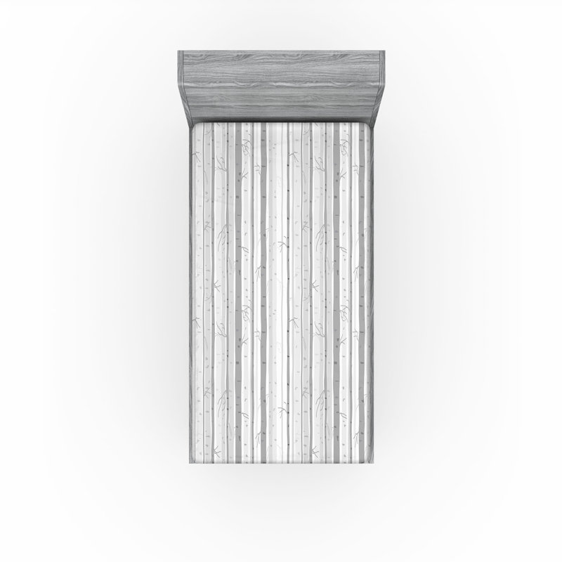 Ensemble de 2 draps-housses Ambesonne, Drap-housse de taille simple, Gris pâle, gris, blanc / rayé