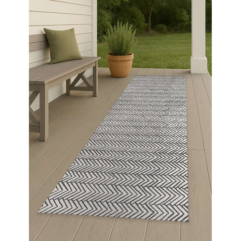 Chevron Block Non-Slip Outdoor Rug, Runner 2'6" x 8'