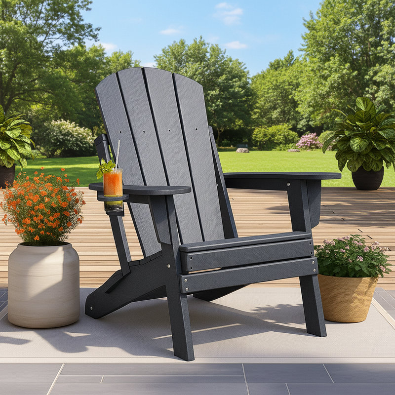 Weather-Resistant Foldable Outdoor Adirondack Chair，Gray, Gray