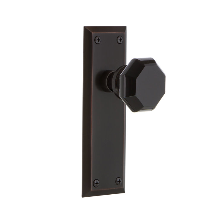 New York Plate Interior Mortise Waldorf Door Knob in Timeless Bronze