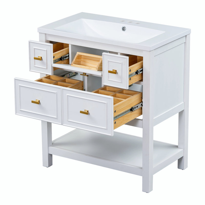 Ensemble de meuble-lavabo simple 29,56 po avec plateau en résine Tavious, Blanc