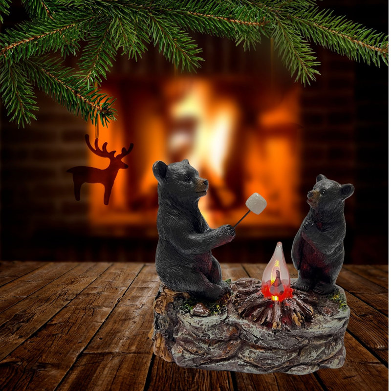 Lampe de table en résine rustique avec ours noirs et guimauve