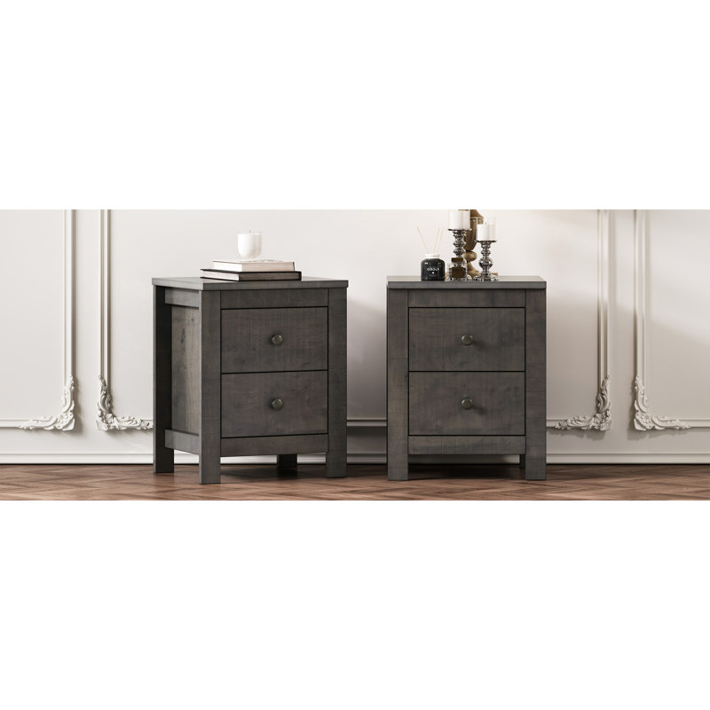 Ensemble de 2 tables de chevet en bois de style campagnard avec armoire de rangement pour la chambre à coucher, Gris antique