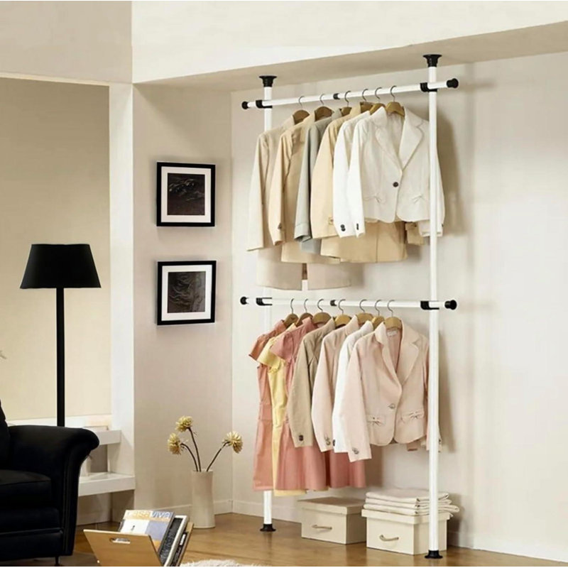 Isak Single Telescopic Clothes Rack Wardrobe Organiser Hanging Rail Adjustable Storage, White