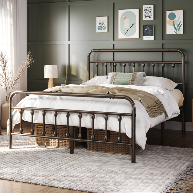 Metal Bed Frame with Vintage Headboard, Kingsize (5'), Bronze
