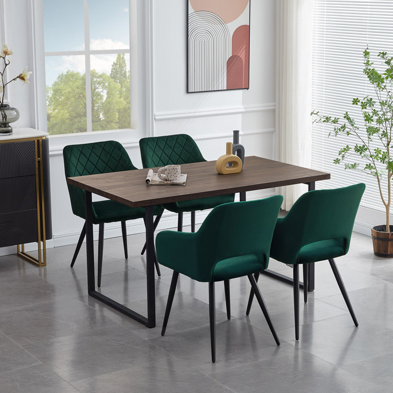 2 X Dining Chairs, Velvet Upholstered Kitchen Counter Chair, Lounge Reception Chairs For Dining Room, Green