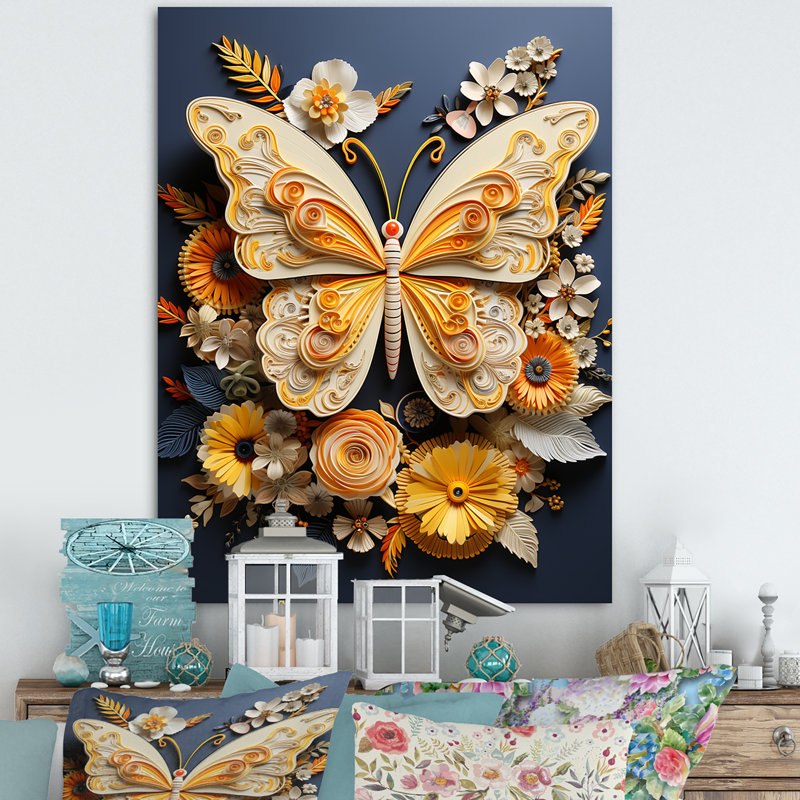 Décoration murale citron jaune I - papillon, Toile tendue, H 20 po x l 12 po x P 1 po