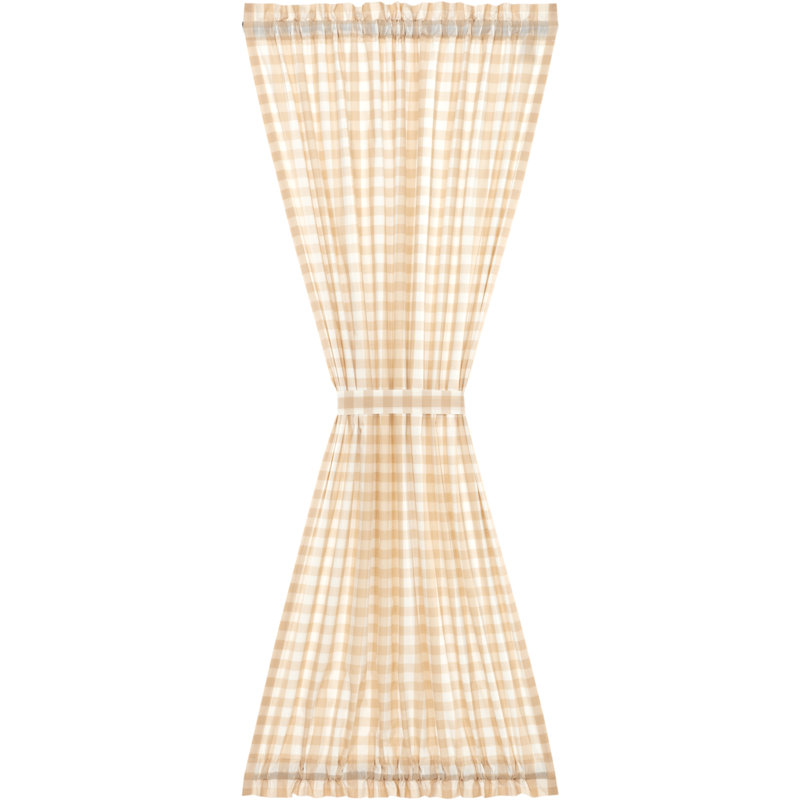 Annie Buffalo Check 100% Cotton Checkered Room Darkening Rod Pocket French Door Curtain, Tan