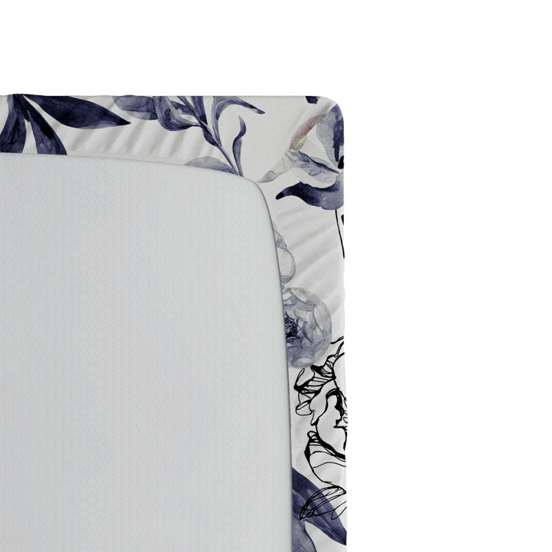 Drap-housse rustique Ambesonne, Drap-housse très grand californien, Indigo foncé, rubis pâle / floral
