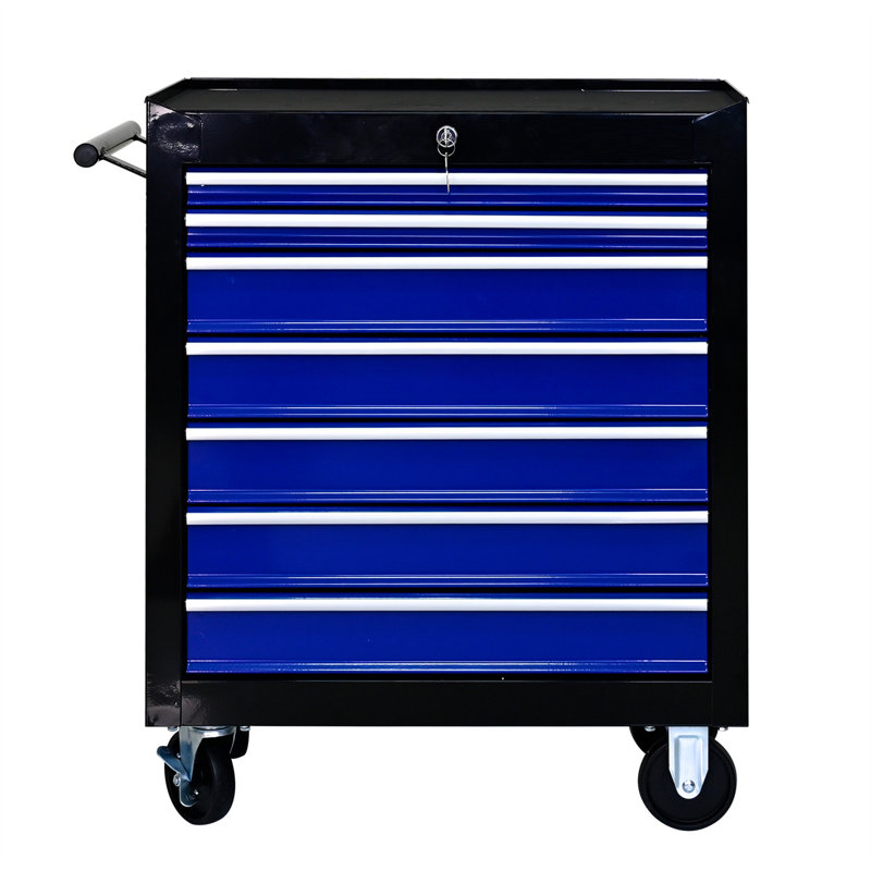 24'' W Steel Side Chest with Wheels, Black/Blue