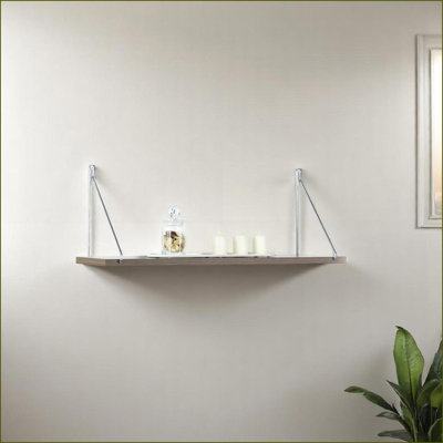 Tablette murale, tablette simple en bois massif minimaliste moderne avec supports chromés, fixation murale | Blanc | Bois massif