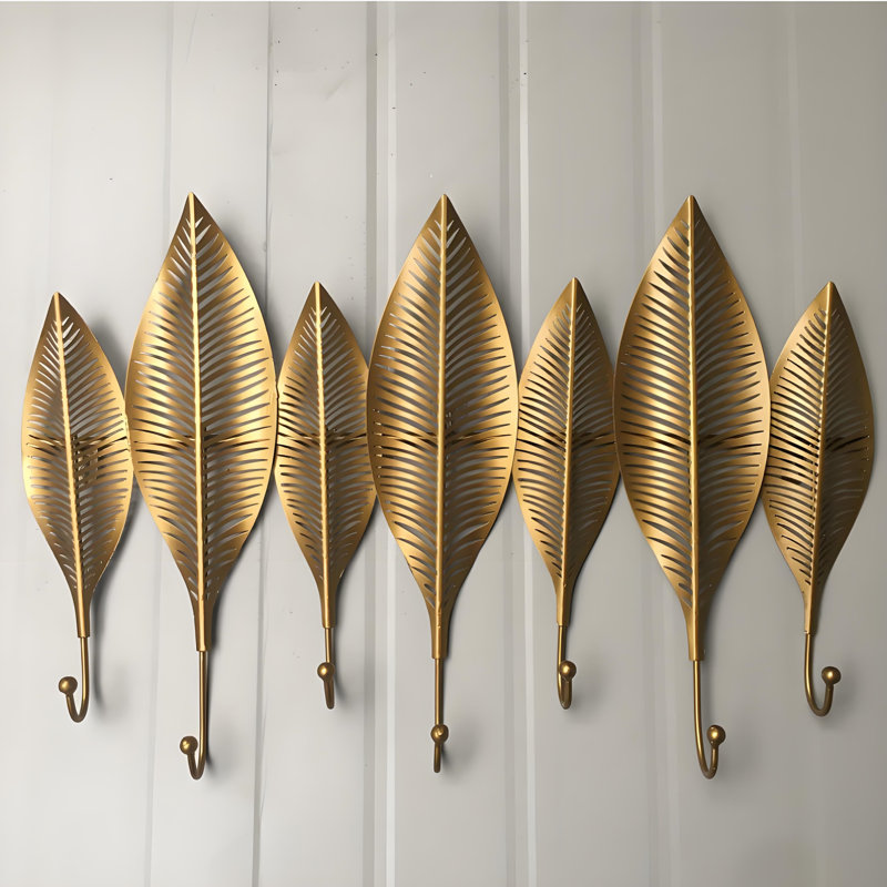 Ensemble de crochets muraux Nordic 3D Golden Leaf - manteau décoratif en forme de feuille et crochets à clés pour entrée, salon, chambre à coucher