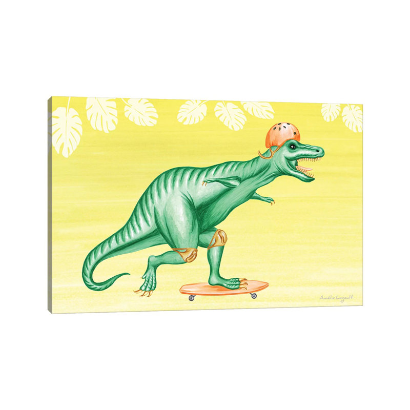 T-Rex On Skateboard by Amélie Legault - Wrapped Canvas Gallery-Wrapped Canvas Giclée, 20.32 cm H x 30.48 cm W