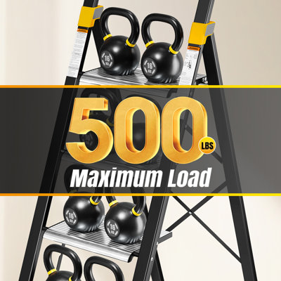 5 Step Ladder, Aluminium Lightweight Folding Step Stool with Anti-Slip Wide Pedals, Handrail, 330lbs Capacity Ladder