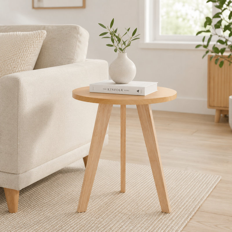 Round Accent Side Table with Wood Frame