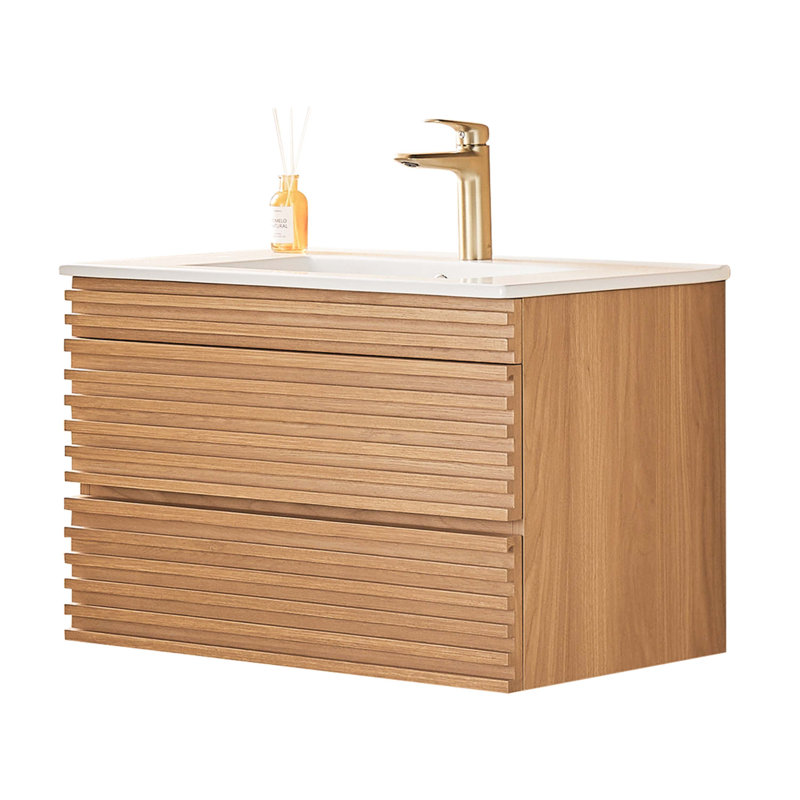 30" Wall Mounted  And  Floating Single Vanity With Ceramic Sink, 30"