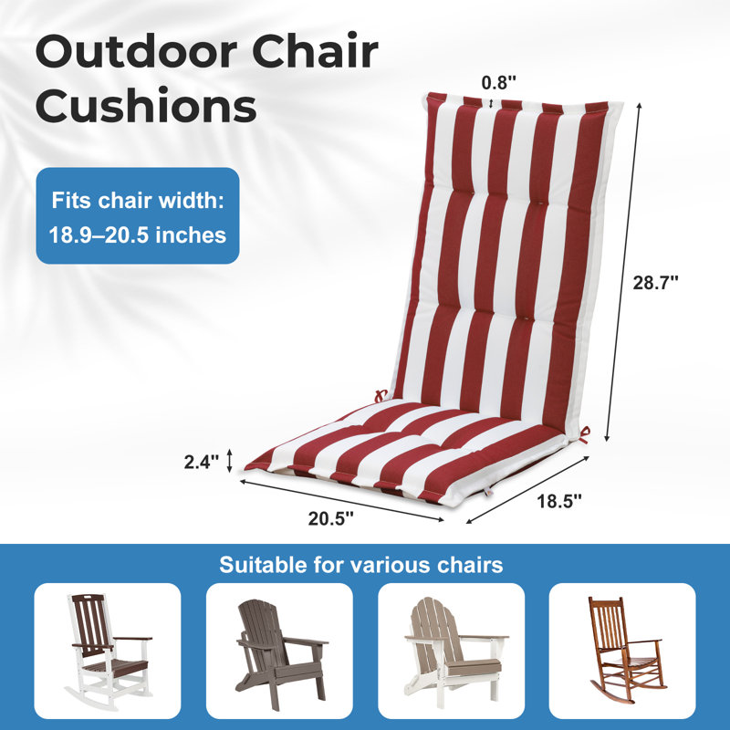  High Back Tufted Patio Chair Cushions Set of 2, Red , 20.5" W x 18.5" D