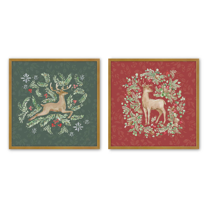Ensemble de 2 impressions de forêt, Or poli, 12 po x 12 po