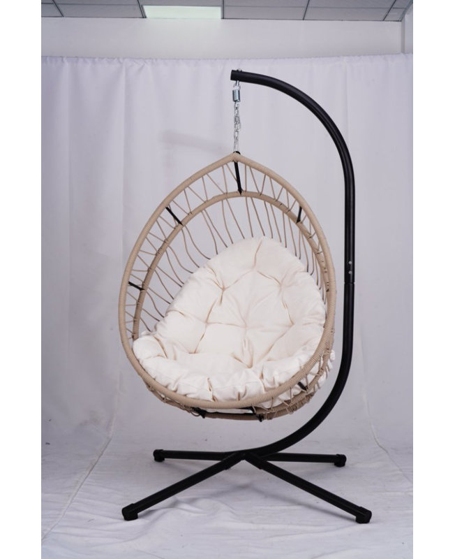 Balancelle suspendue beige en forme d'œuf avec support pour l'extérieur ou l'intérieur, Blanc, Beige gris