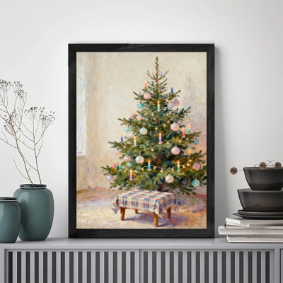 Art mural arbre de Noël noir encadré - décorations festives rétro élégantes